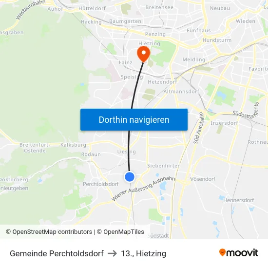 Gemeinde Perchtoldsdorf to 13., Hietzing map