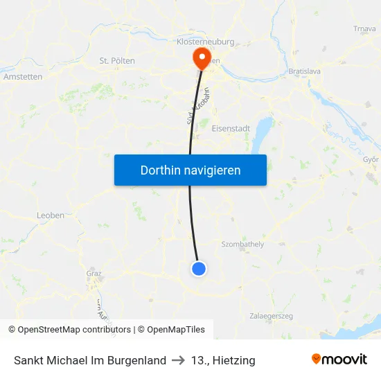 Sankt Michael Im Burgenland to 13., Hietzing map