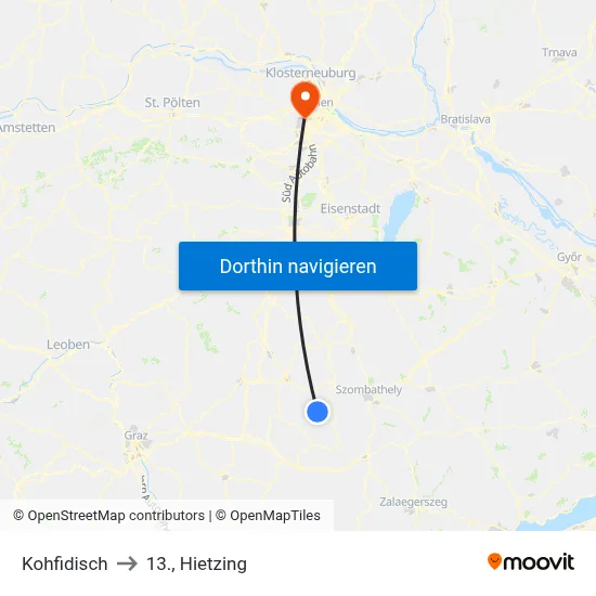 Kohfidisch to 13., Hietzing map