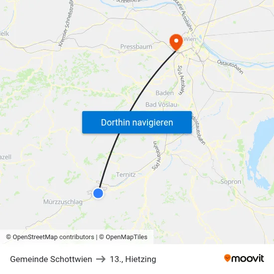 Gemeinde Schottwien to 13., Hietzing map
