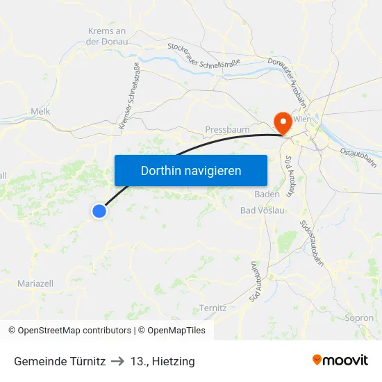 Gemeinde Türnitz to 13., Hietzing map
