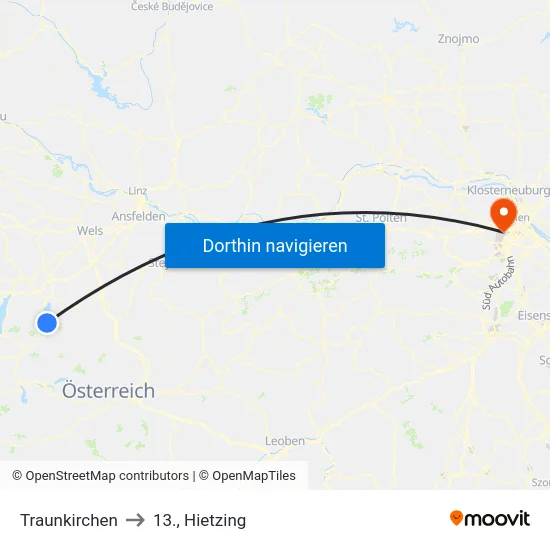 Traunkirchen to 13., Hietzing map