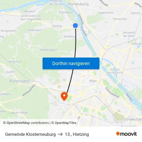 Gemeinde Klosterneuburg to 13., Hietzing map