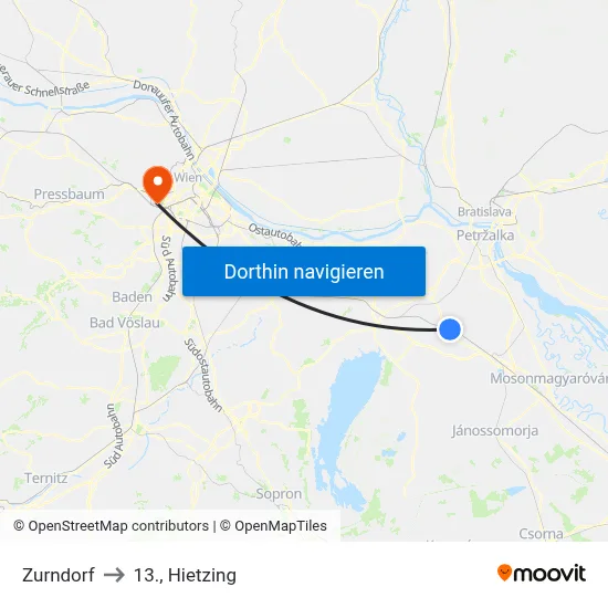 Zurndorf to 13., Hietzing map