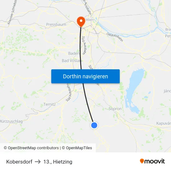 Kobersdorf to 13., Hietzing map