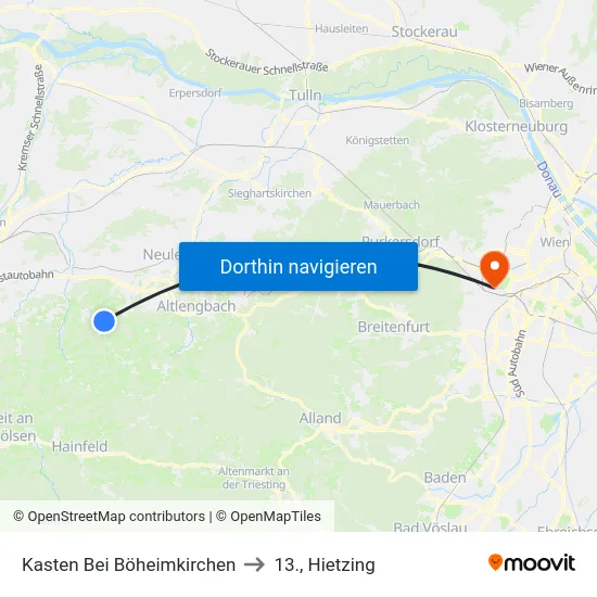 Kasten Bei Böheimkirchen to 13., Hietzing map