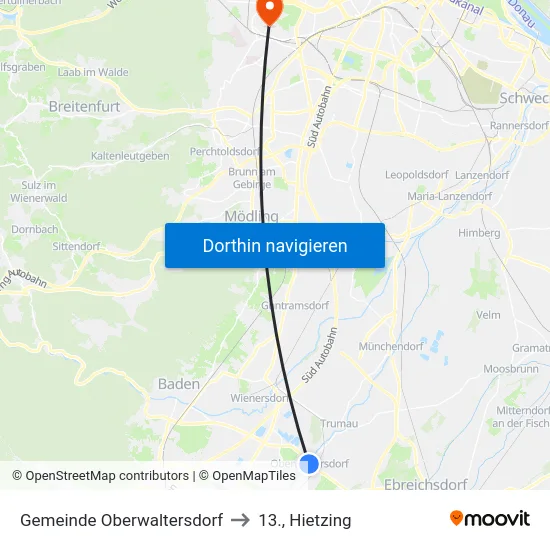 Gemeinde Oberwaltersdorf to 13., Hietzing map