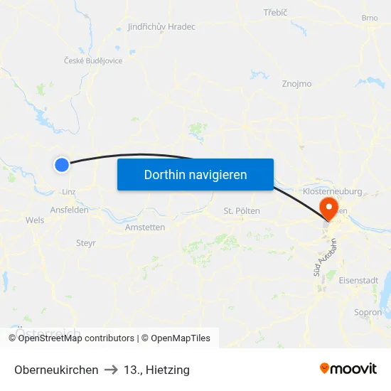 Oberneukirchen to 13., Hietzing map