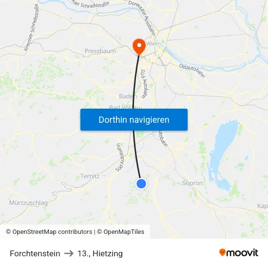 Forchtenstein to 13., Hietzing map