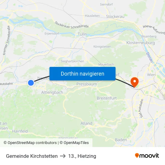 Gemeinde Kirchstetten to 13., Hietzing map