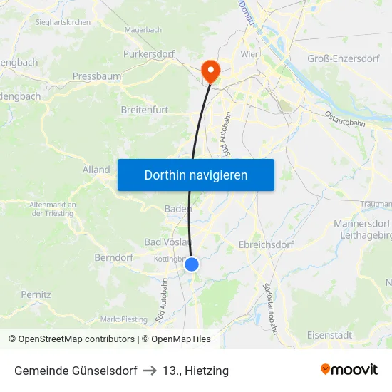 Gemeinde Günselsdorf to 13., Hietzing map
