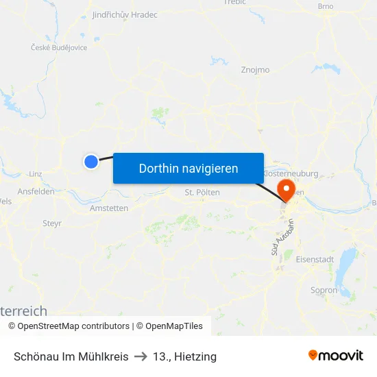 Schönau Im Mühlkreis to 13., Hietzing map