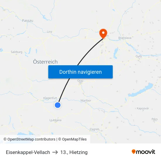 Eisenkappel-Vellach to 13., Hietzing map