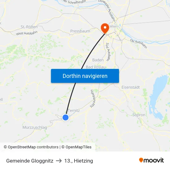 Gemeinde Gloggnitz to 13., Hietzing map