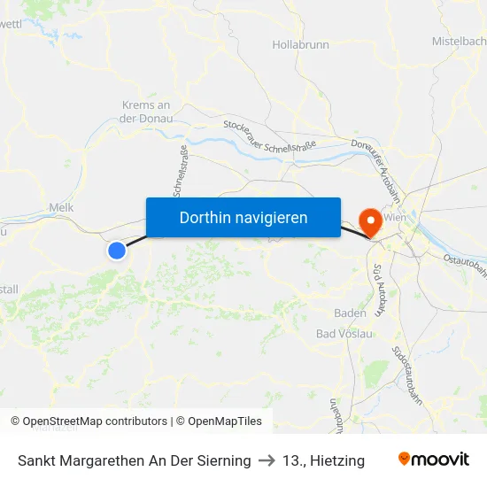 Sankt Margarethen An Der Sierning to 13., Hietzing map
