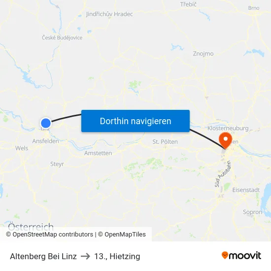 Altenberg Bei Linz to 13., Hietzing map