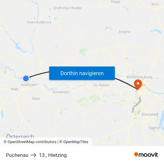 Puchenau to 13., Hietzing map