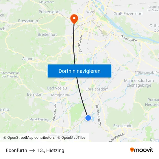 Ebenfurth to 13., Hietzing map