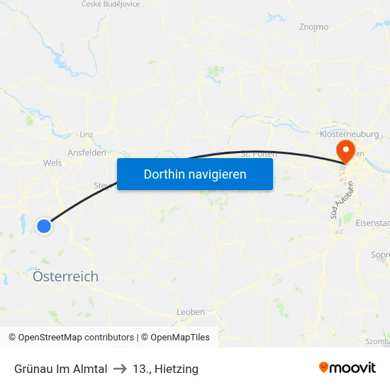 Grünau Im Almtal to 13., Hietzing map