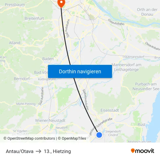 Antau/Otava to 13., Hietzing map
