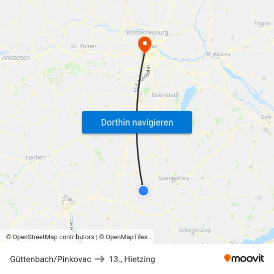 Güttenbach/Pinkovac to 13., Hietzing map