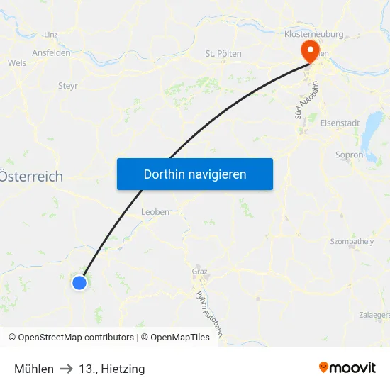 Mühlen to 13., Hietzing map