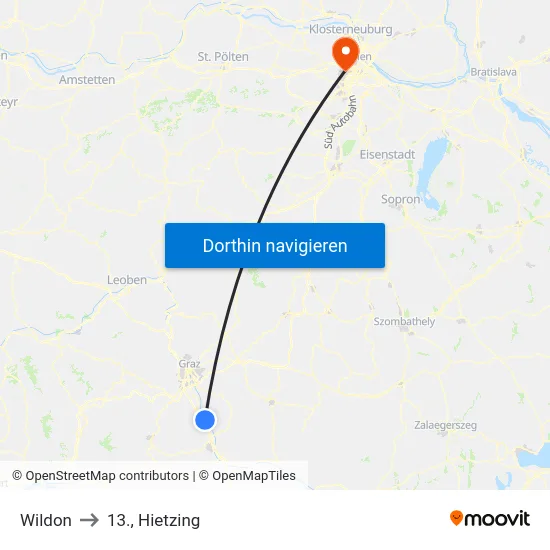 Wildon to 13., Hietzing map
