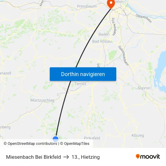 Miesenbach Bei Birkfeld to 13., Hietzing map