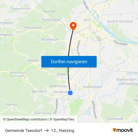 Gemeinde Teesdorf to 13., Hietzing map