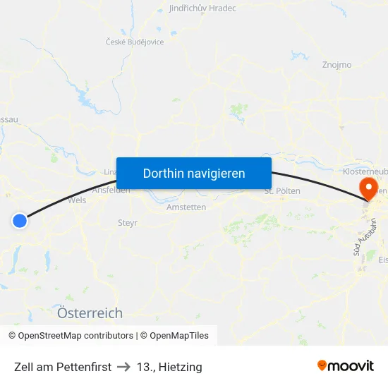Zell am Pettenfirst to 13., Hietzing map