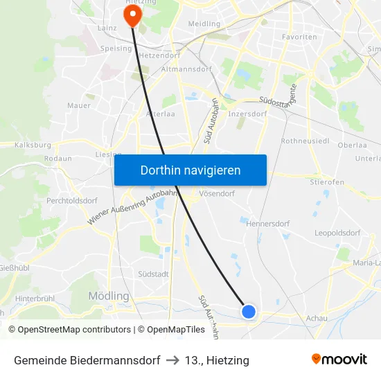 Gemeinde Biedermannsdorf to 13., Hietzing map
