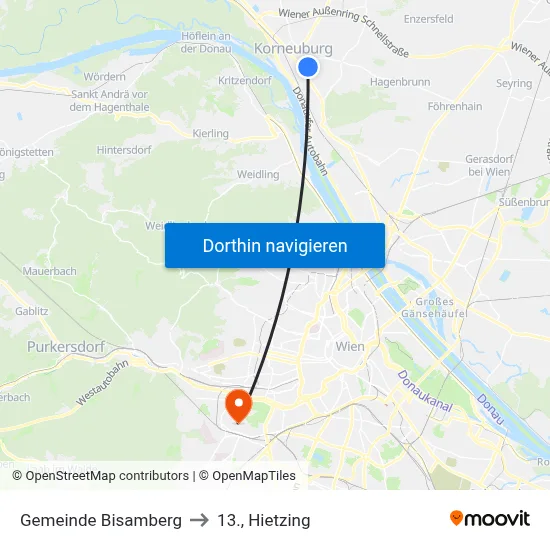Gemeinde Bisamberg to 13., Hietzing map