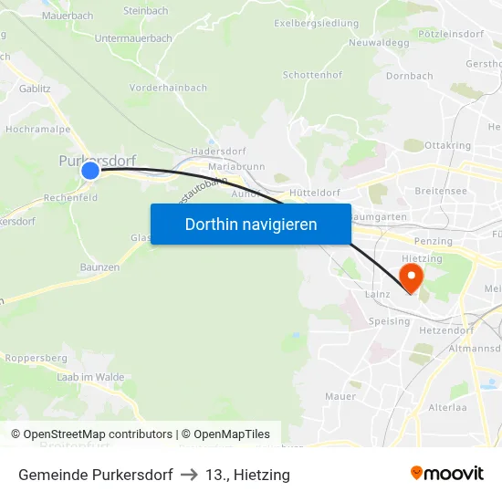 Gemeinde Purkersdorf to 13., Hietzing map