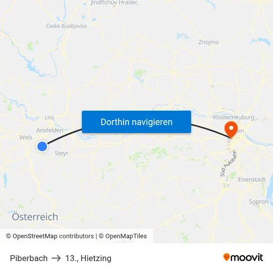 Piberbach to 13., Hietzing map