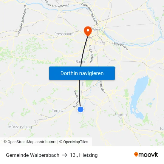 Gemeinde Walpersbach to 13., Hietzing map