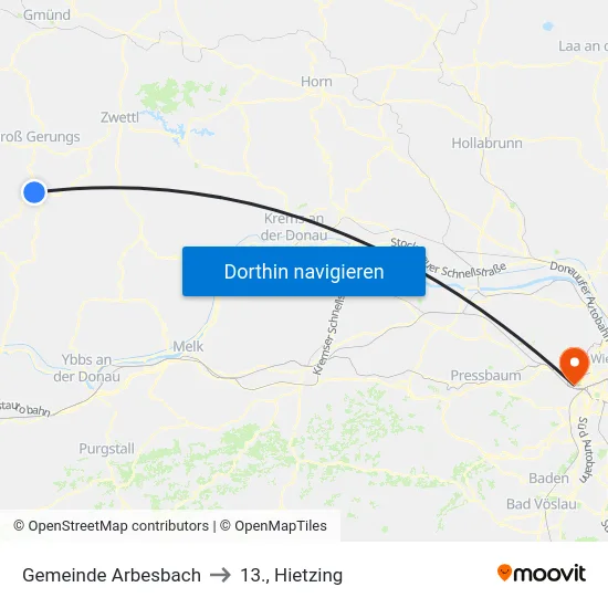 Gemeinde Arbesbach to 13., Hietzing map
