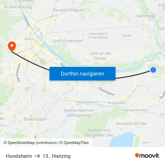 Hundsheim to 13., Hietzing map