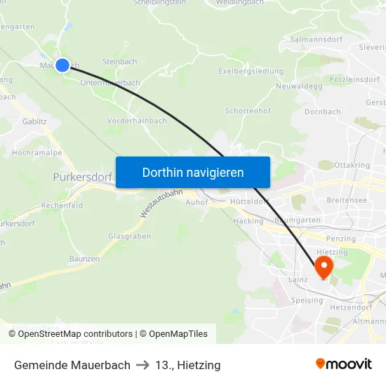 Gemeinde Mauerbach to 13., Hietzing map