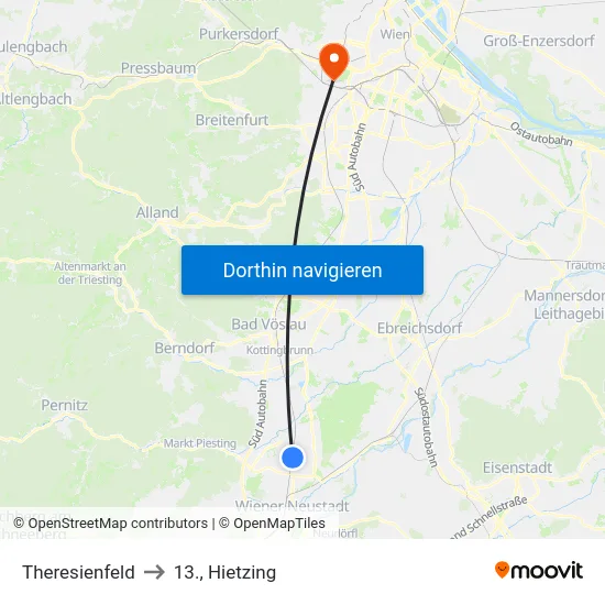 Theresienfeld to 13., Hietzing map