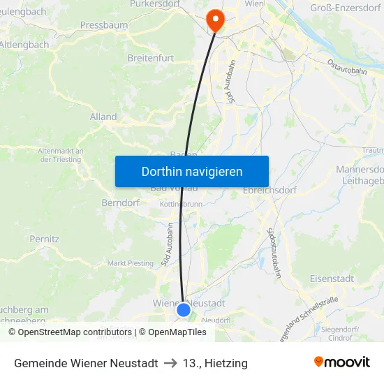 Gemeinde Wiener Neustadt to 13., Hietzing map