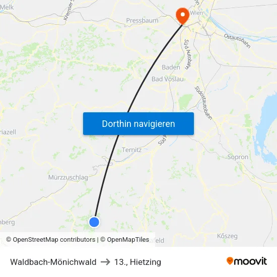 Waldbach-Mönichwald to 13., Hietzing map