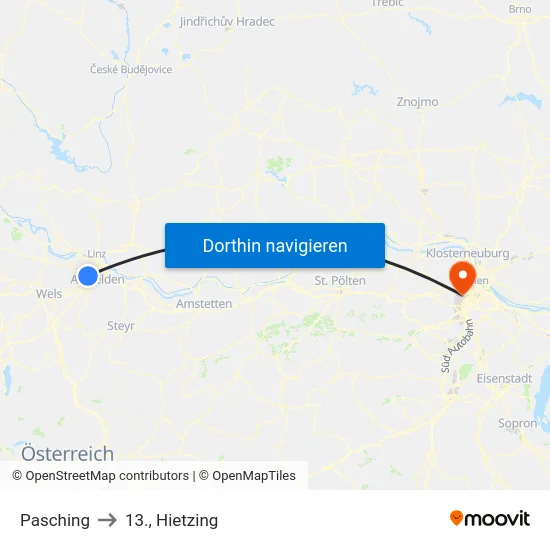 Pasching to 13., Hietzing map