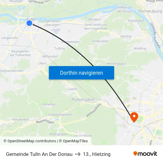 Gemeinde Tulln An Der Donau to 13., Hietzing map