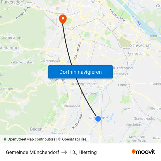 Gemeinde Münchendorf to 13., Hietzing map
