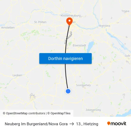 Neuberg Im Burgenland/Nova Gora to 13., Hietzing map