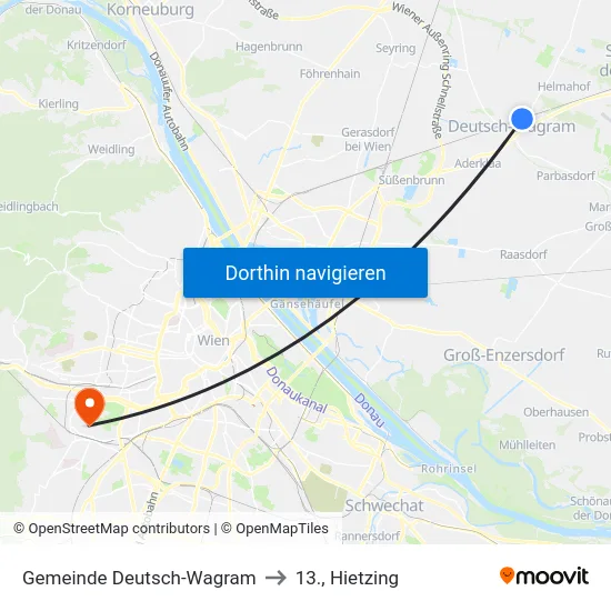 Gemeinde Deutsch-Wagram to 13., Hietzing map