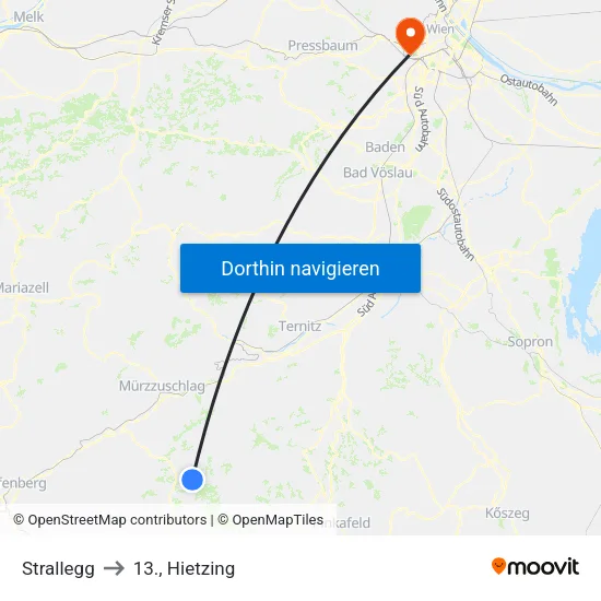 Strallegg to 13., Hietzing map