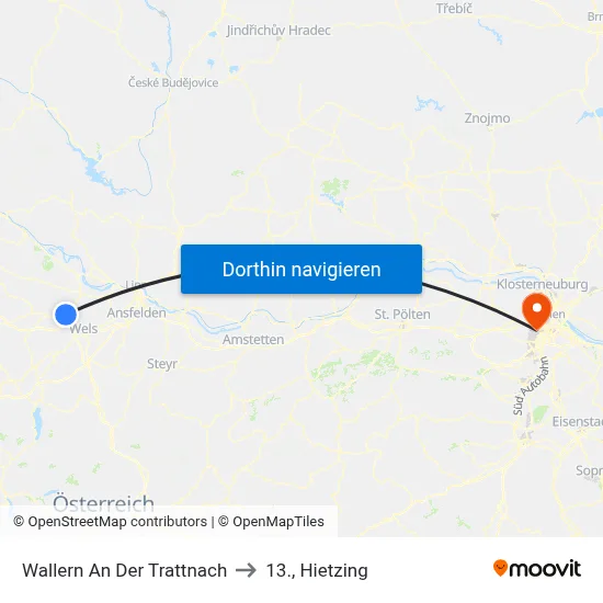 Wallern An Der Trattnach to 13., Hietzing map