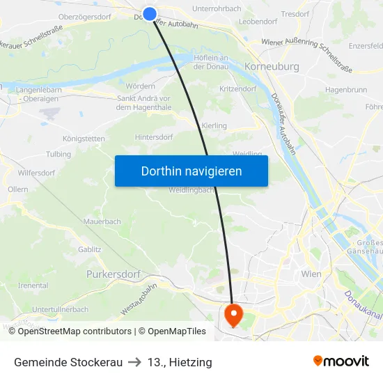 Gemeinde Stockerau to 13., Hietzing map
