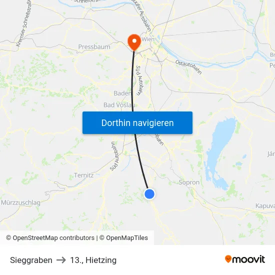 Sieggraben to 13., Hietzing map